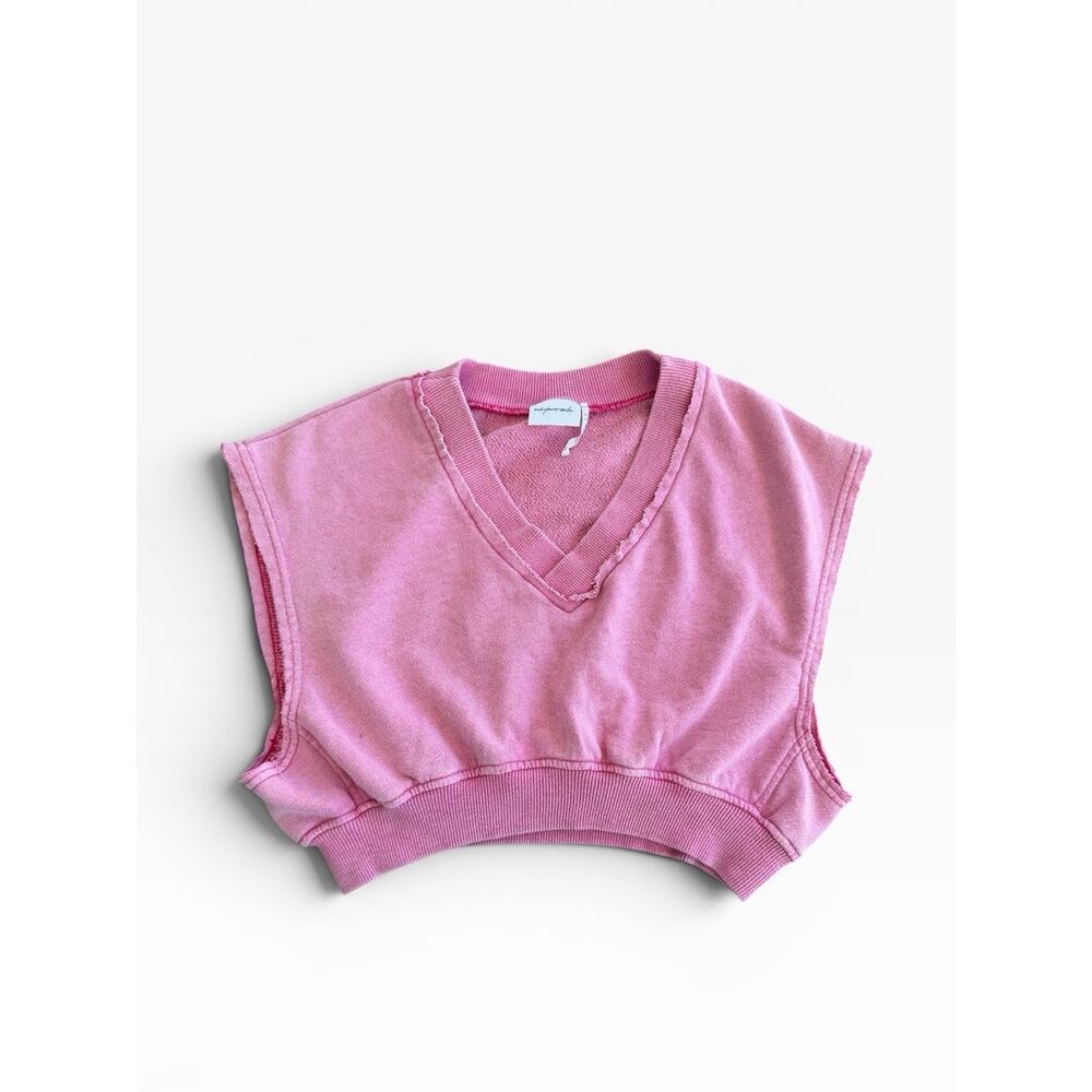 Urban Outfitters Pink V Neck Cropped Sweatshirt Top Cut Off Tee Boho XS
